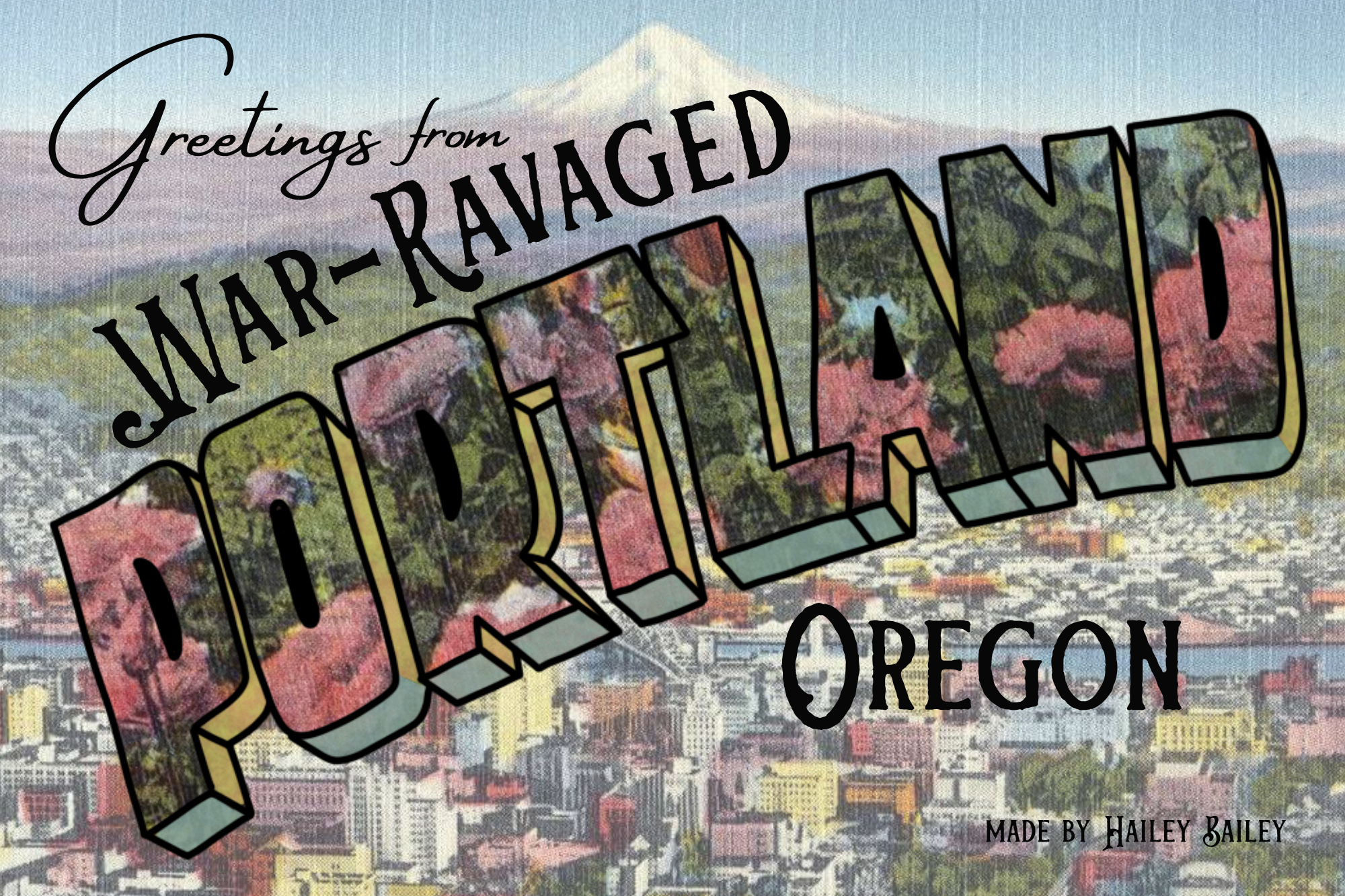 Greetings from War-Ravaged Portland Postcard